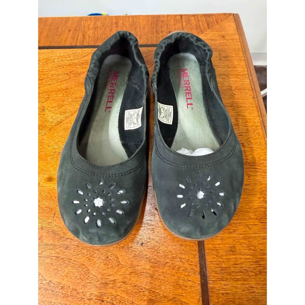 Merrell Barefoot Lorelei Emme Black Leather Ballet Flats Vibram Sole Womens 7.5